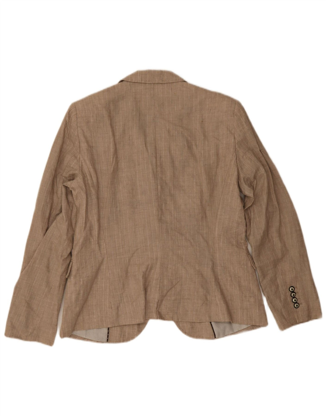 Zara Womens 1 Button Blazer Jacket UK 18 XL Beige Pinstripe Polyester