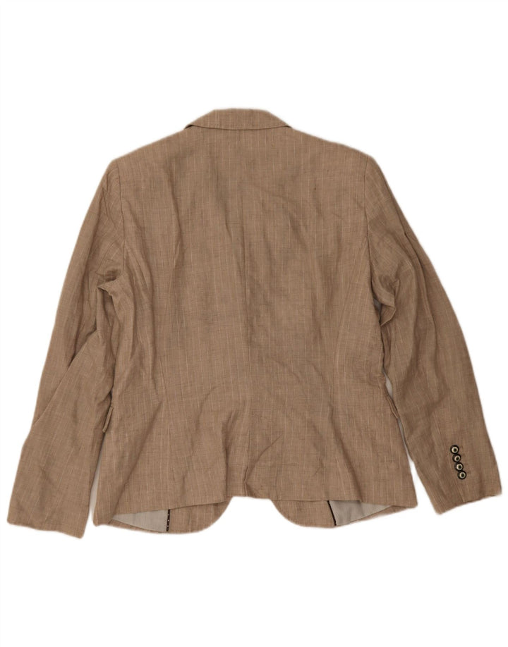 Zara Womens 1 Button Blazer Jacket UK 18 XL Beige Pinstripe Polyester