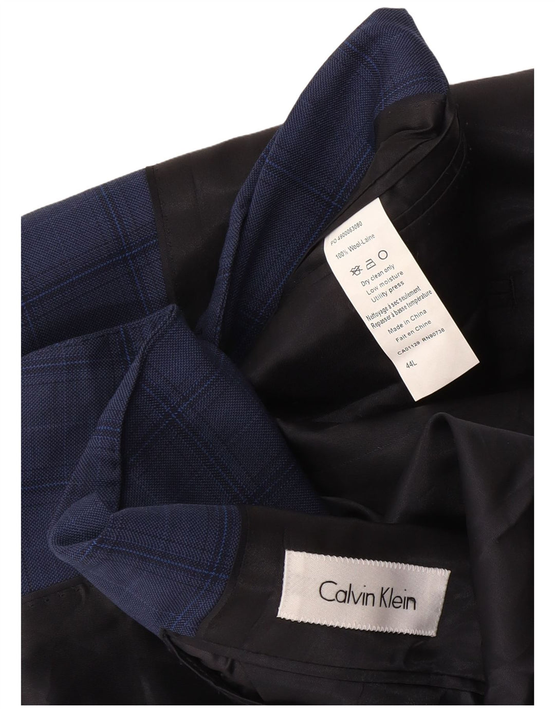 Calvin Klein Jeans Mens 2 Button Blazer Jacket UK 44 2XL Blue Check Wool