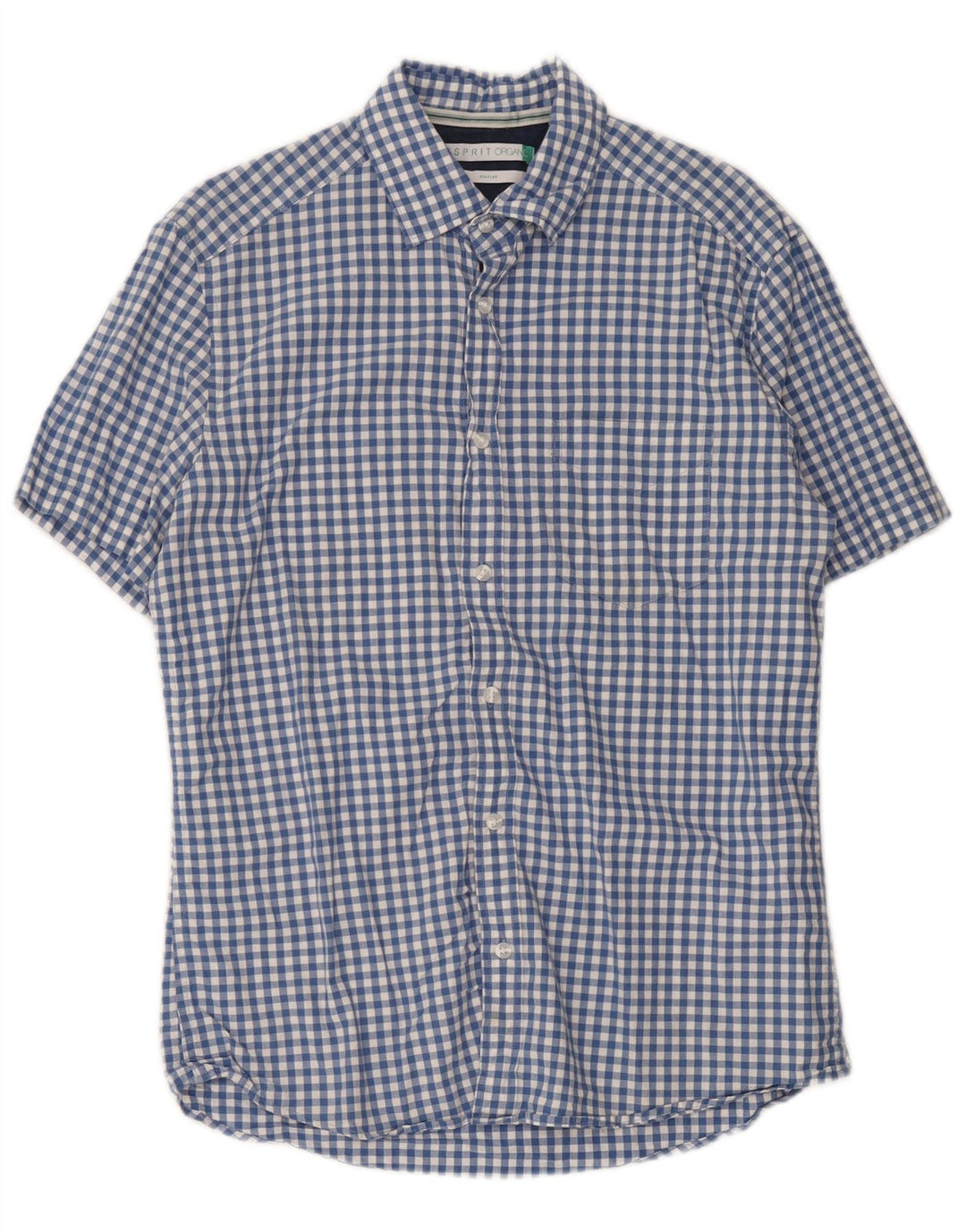 Esprit Mens Short Sleeve Regular Fit Shirt Medium Blue Gingham Cotton