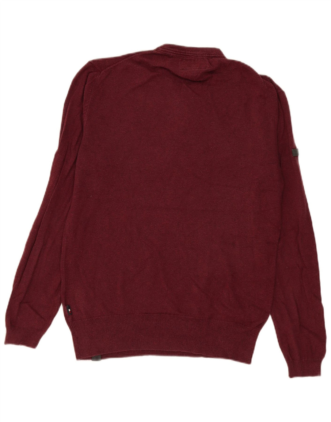 Superdry Mens Button Neck Jumper Sweater Small Burgundy Cotton