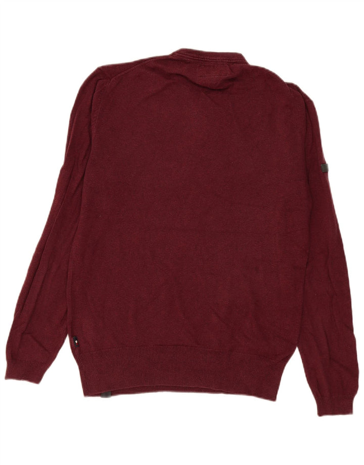 Superdry Mens Button Neck Jumper Sweater Small Burgundy Cotton