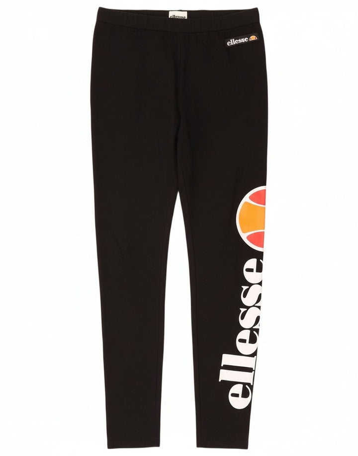 Ellesse Kvinders Grafiske Leggings UK 12 Medium Sort Bomuld