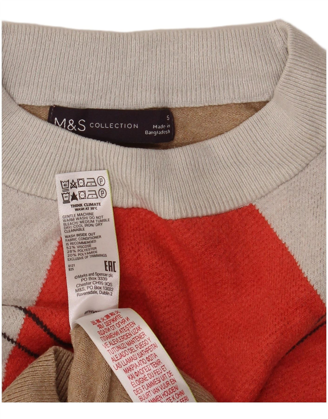 Marks & Spencer Womens Crop Crew Neck Jumper Sweater UK 10 Small Multicolou