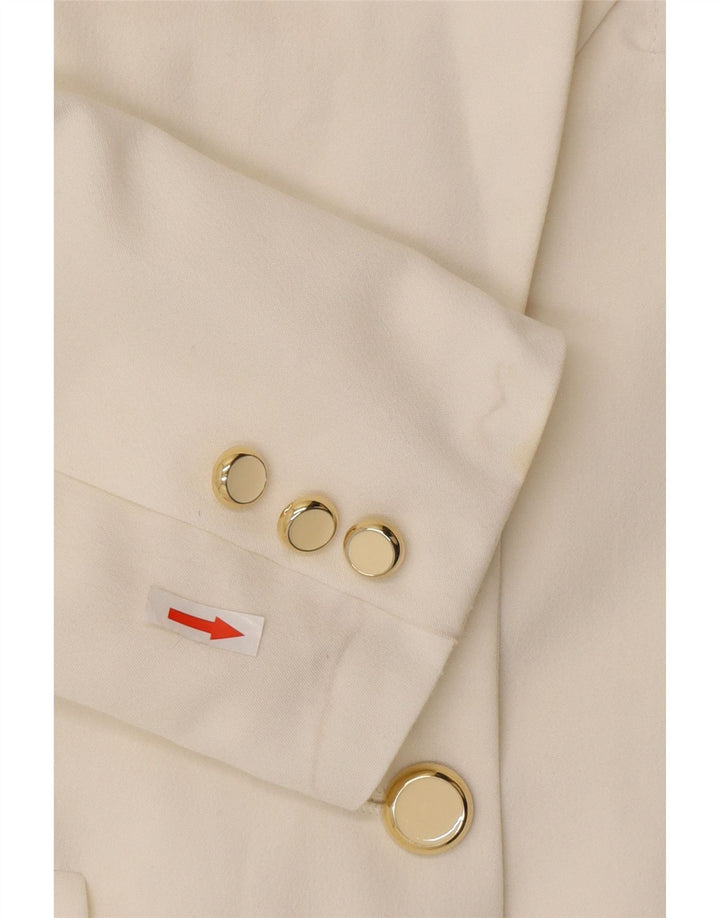 Giacca blazer a 3 bottoni da donna Wit Boy UK 10 piccola in poliestere bianco sporco