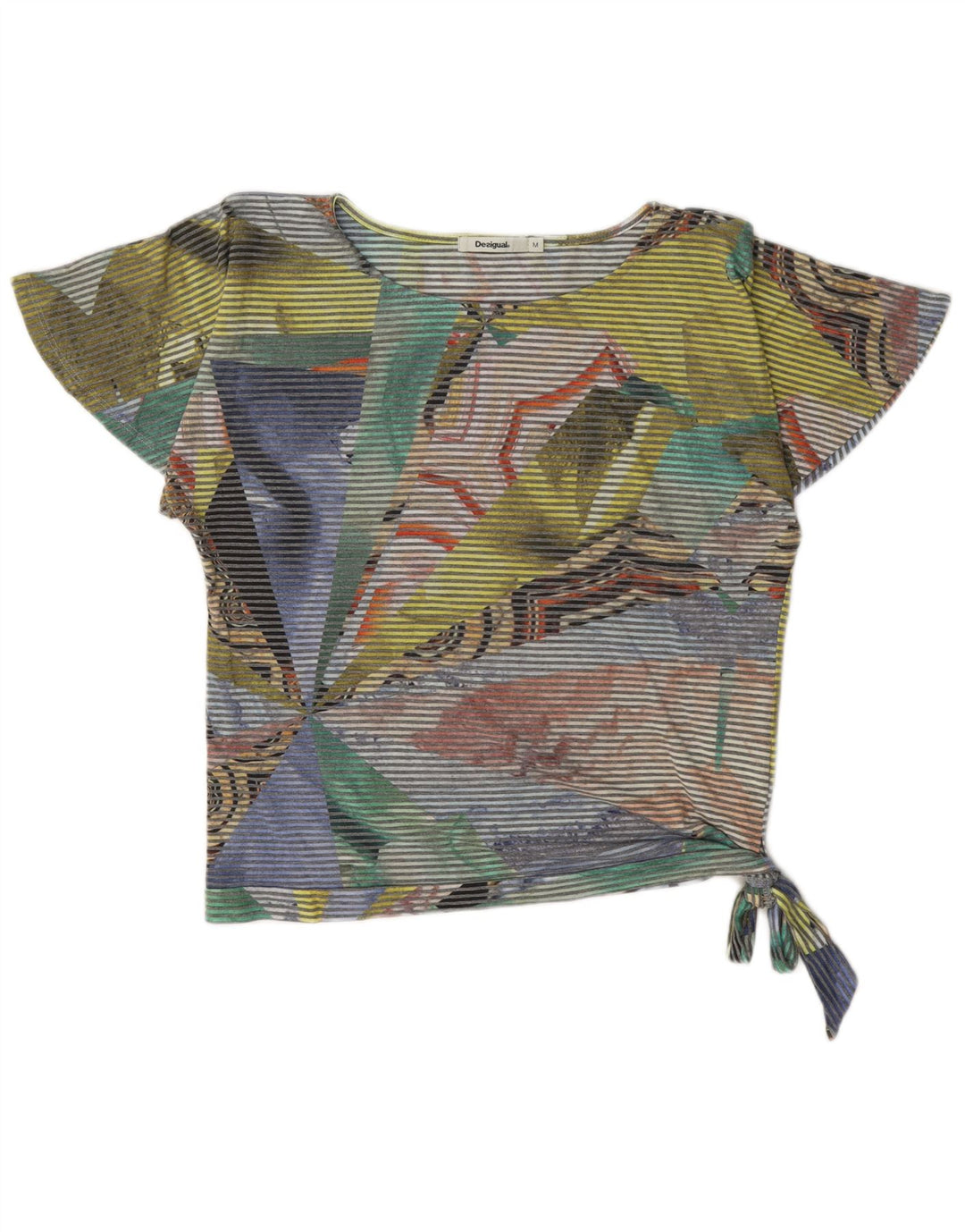 Desigual Womens Crop Bluse Top UK 14 Medium Multicolored Pinstripe