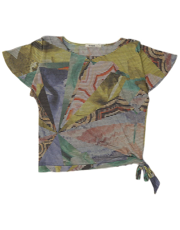 Desigual Womens Crop Bluse Top UK 14 Medium Multicolored Pinstripe