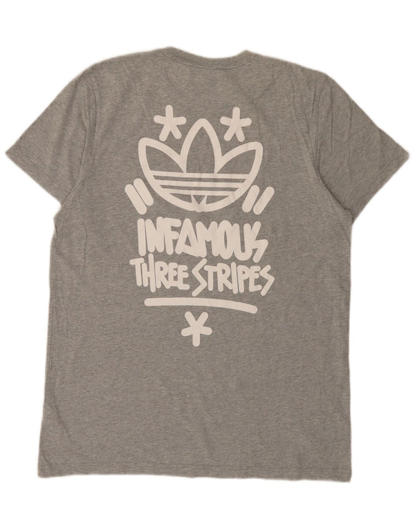 Adidas Mens Three Stripes Graphic T-Shirt Top Large Grey Flecked Cotton