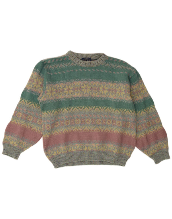 Maglione vintage da donna con scollo a barca UK 14 Grande Fair Isle multicolore