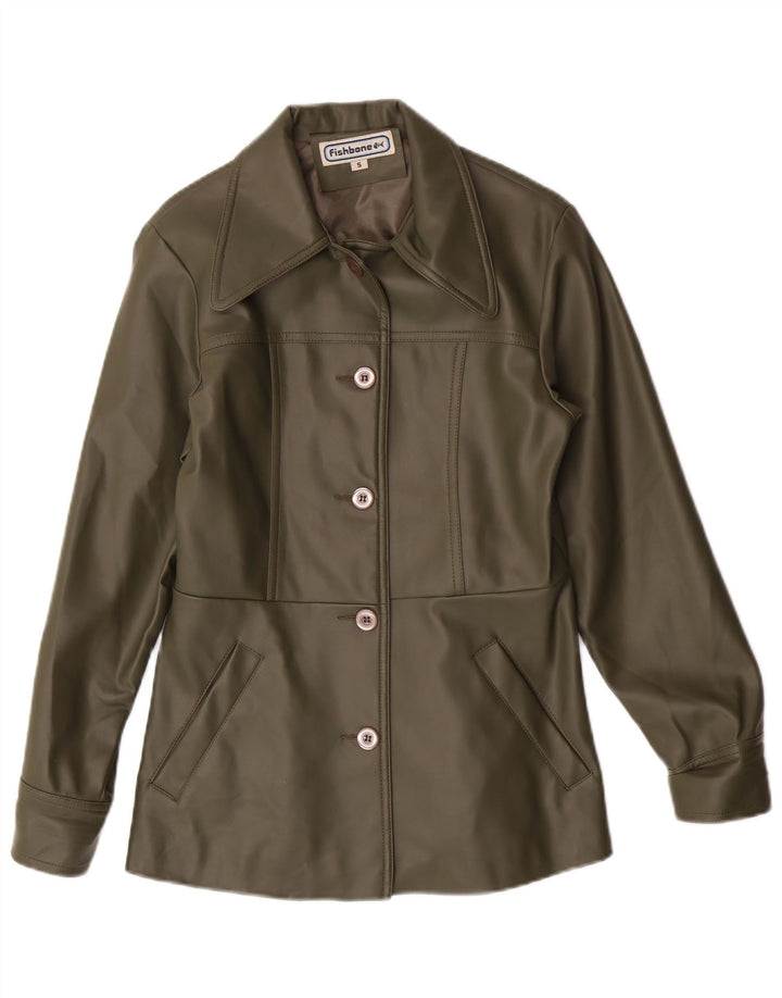 FISHBONE Womens Faux Leather Jacket UK 10 Small Green Polyurethane