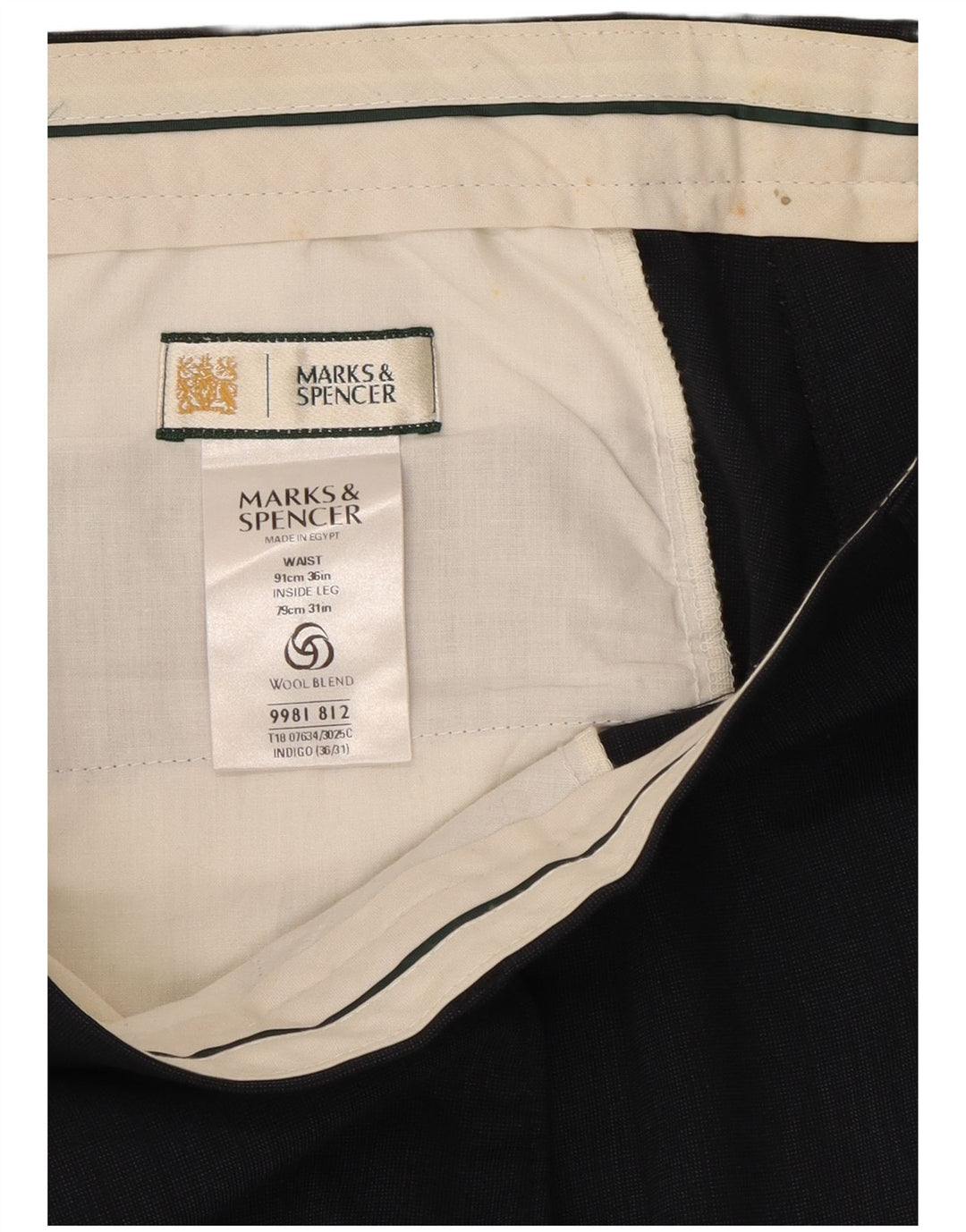 Marks & Spencer Mens Pegged Suit Trousers W36 L31 Navy Blue Polyester
