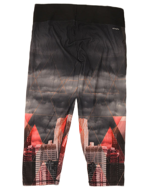 Adidas Damen Climalite Graphic Leggings UK 12/14 Medium Schwarz Geometrisch