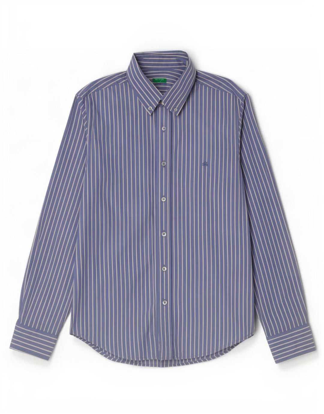 Camicia Benetton Uomo Cotone Gessato Blu Medio
