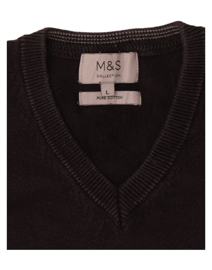 Marks & Spencer Mens V-Neck Jumper Sweater Large Black Cotton