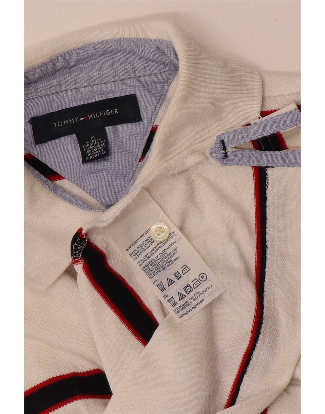 Tommy Hilfiger Mens Polo Shirt Medium White Striped Cotton