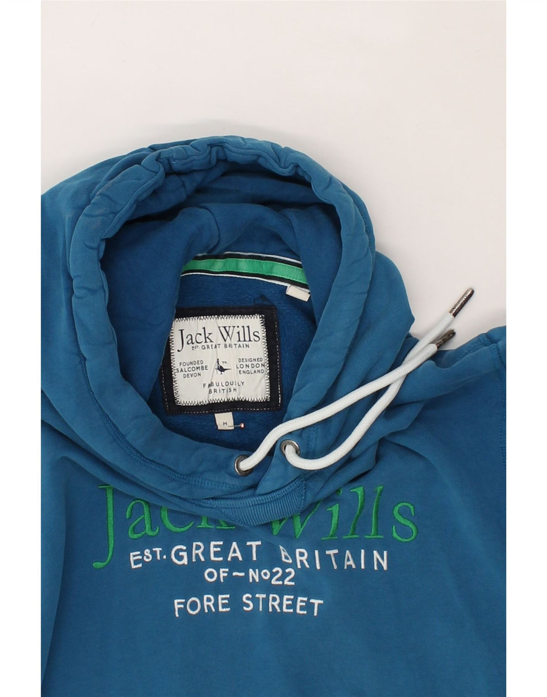 JACK WILLS Mens Graphic Hoodie Jumper Medium Blue Cotton Vintage Jack Wills and Second-Hand Jack Wills from Messina Hembry 