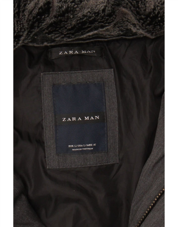 ZARA Mens Windbreaker Jacket UK 40 Large Grey Polyester Vintage Zara and Second-Hand Zara from Messina Hembry 