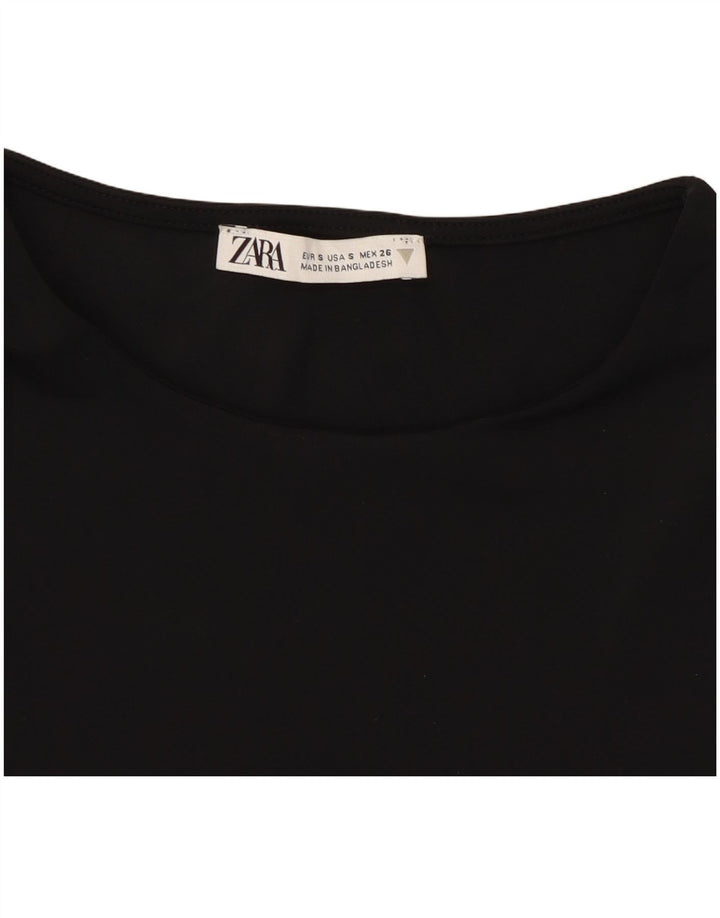 Zara Damen Ärmelloses Crop Top UK 8 Small Schwarz Polyamid