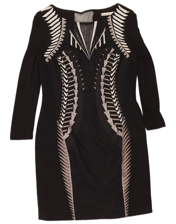 Karen Millen Womens 3/4 Sleeve Shift Dress UK 14 Medium Black Geometric