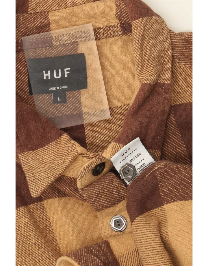 HUF Mens Flannel Shirt Large Brown Gingham Cotton