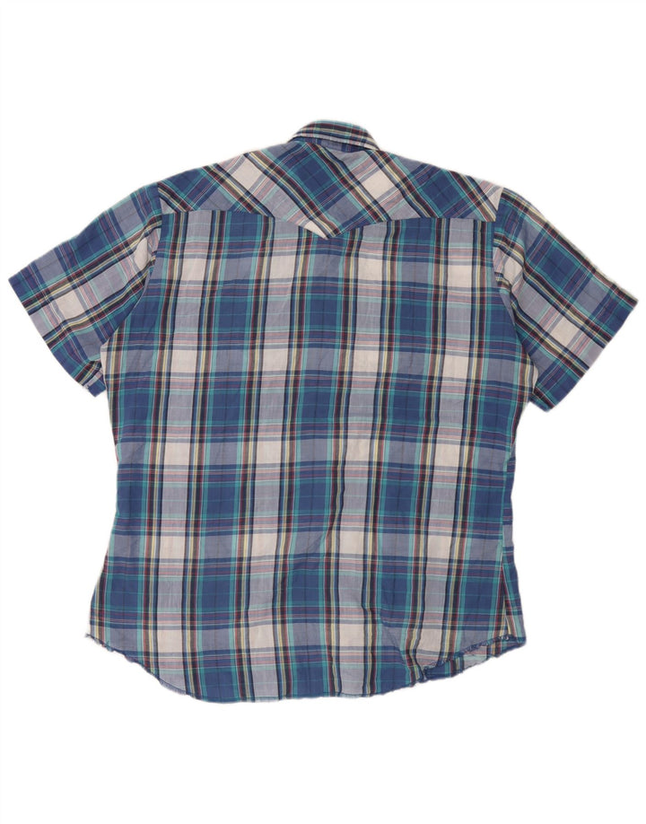 Wrangler Herre Kortærmet Flæse Front Skjorte Stor Blå Plaid
