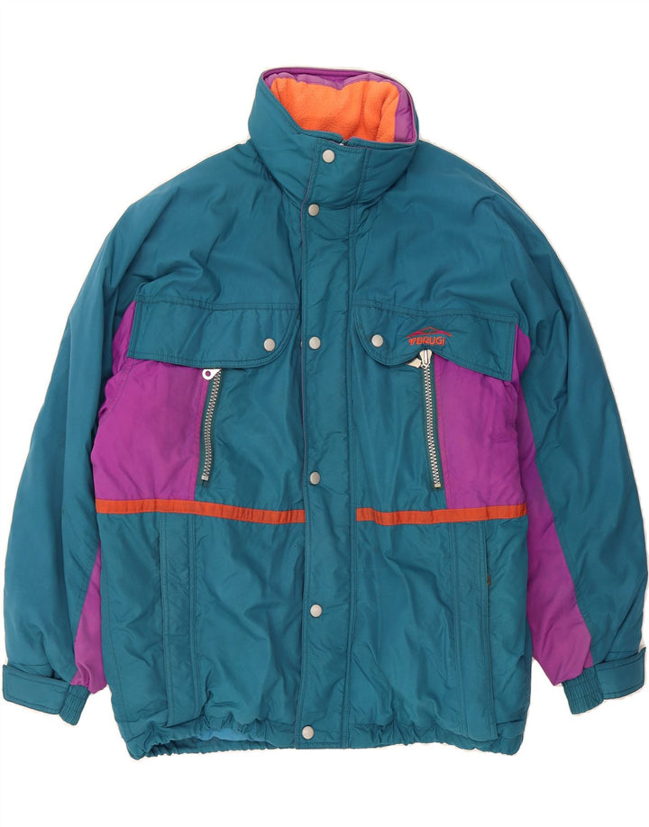 BRUGI Mens Padded Jacket IT 48 Medium Blue Colourblock Polyester Vintage Brugi and Second-Hand Brugi from Messina Hembry 
