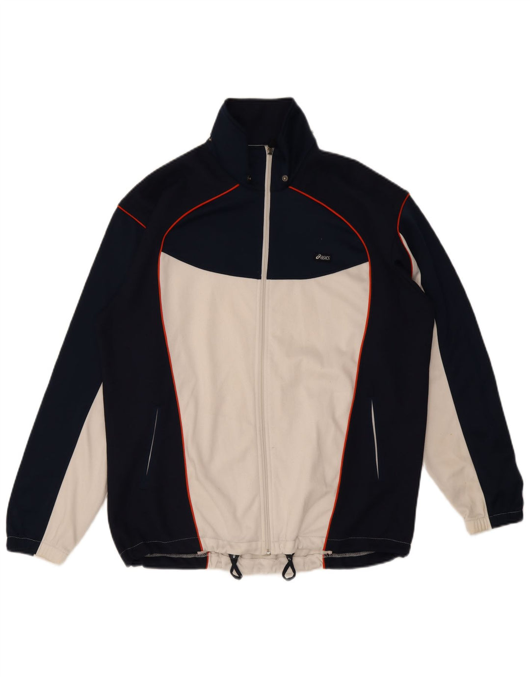Asics Mens Tracksuit Top Jacket Large Navy Blue Colourblock Polyester