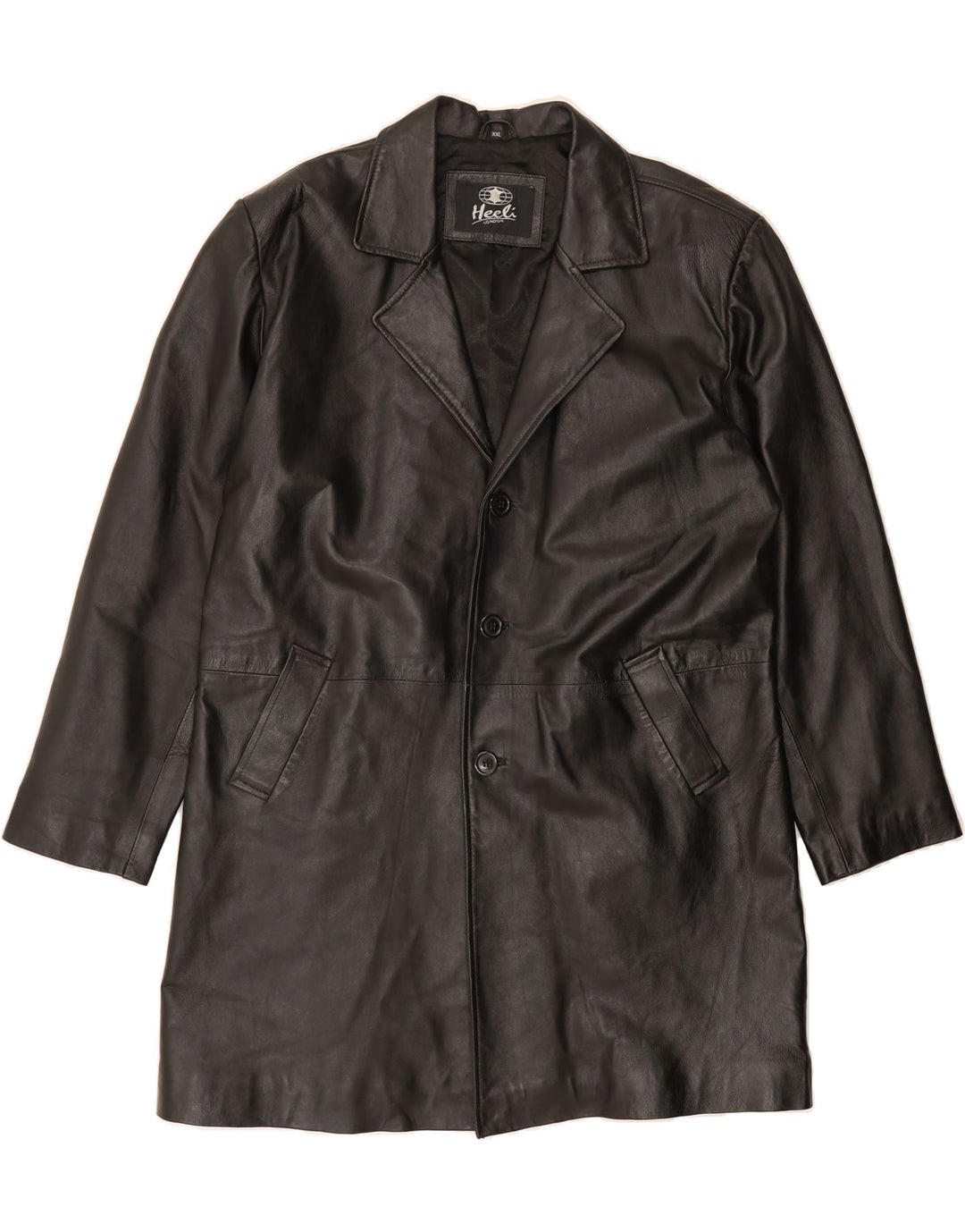 HEELI Mens Leather Coat UK 44 2XL Black Leather Vintage Heeli and Second-Hand Heeli from Messina Hembry 