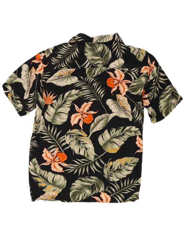 Camisa masculina de manga curta Jack & Jones grande preta floral viscose havaiana