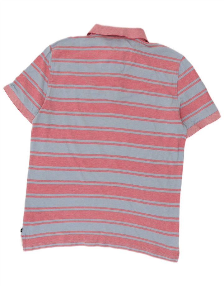 Nautica Mens Polo Shirt Medium Blue Striped Cotton