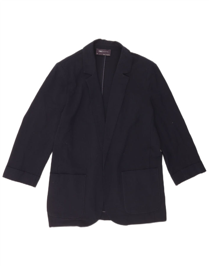 Marks & Spencer Womens 3/4 Sleeve Open Blazer Jacket UK 12 Medium Navy Blue