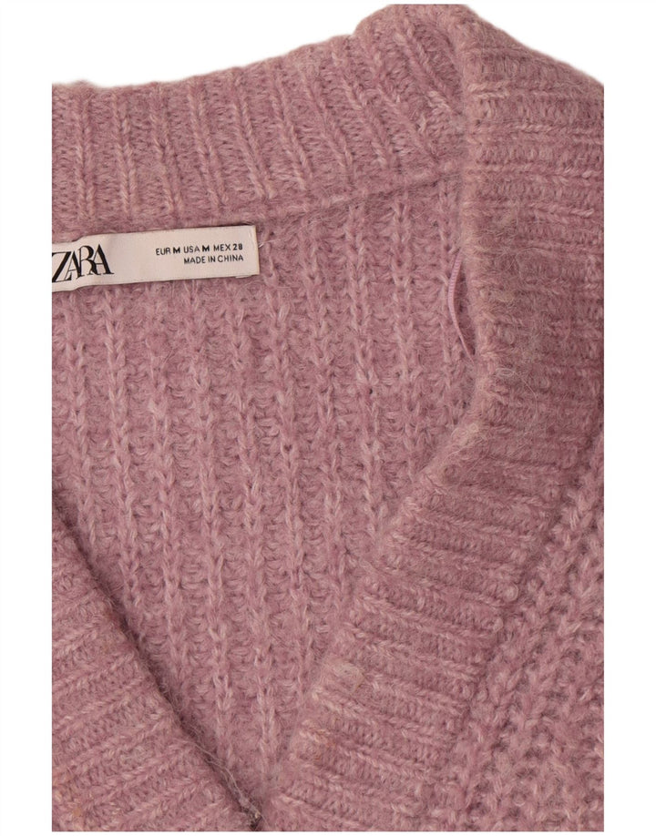 Zara Womens Oversized Cardigan Sweater UK 14 Medium Pink Polyester