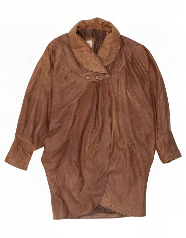 Casaco de couro vintage feminino Batwing Reino Unido 16 grande marrom