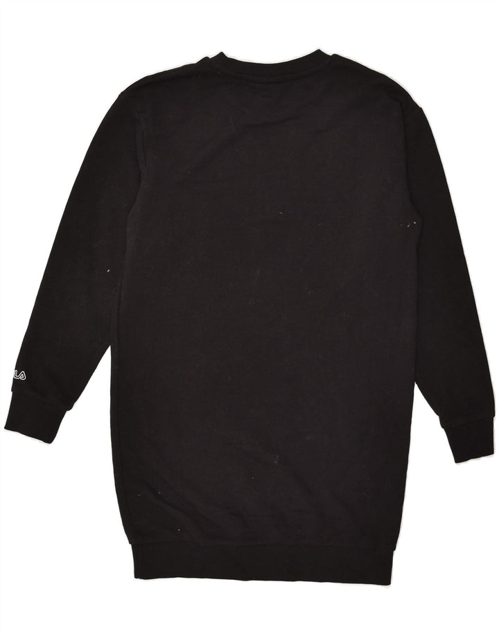 FILA Womens Longline Graphic Sweatshirt Jumper UK 6 XS Black Cotton | Vintage Fila | Thrift | Second-Hand Fila | Used Clothing | Messina Hembry 