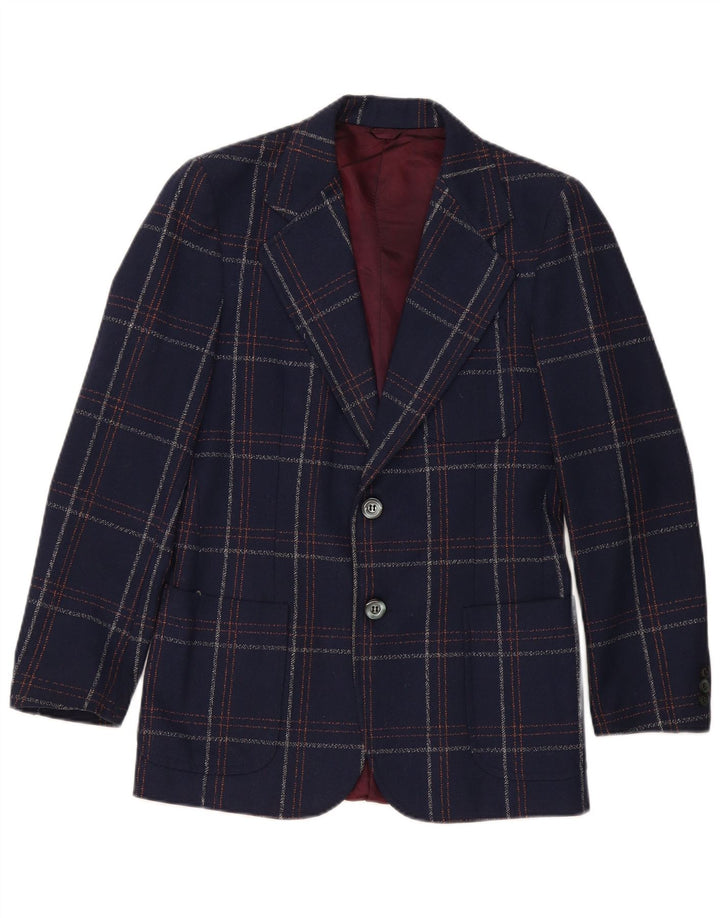 Vintage Herren 2-Knopf-Blazer-Jacke, UK 36, klein, marineblau, kariert, klassisch