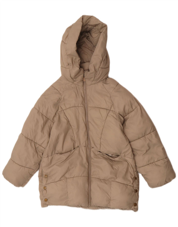 Zara Girls Hooded Padded Jacket 11-12 Years Beige Polyester