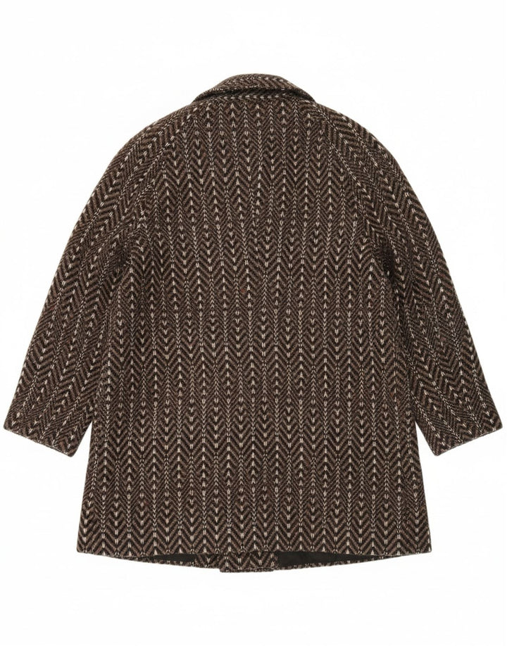 EASTEX Womens Overcoat UK 16 Large Brown Chevron Wool