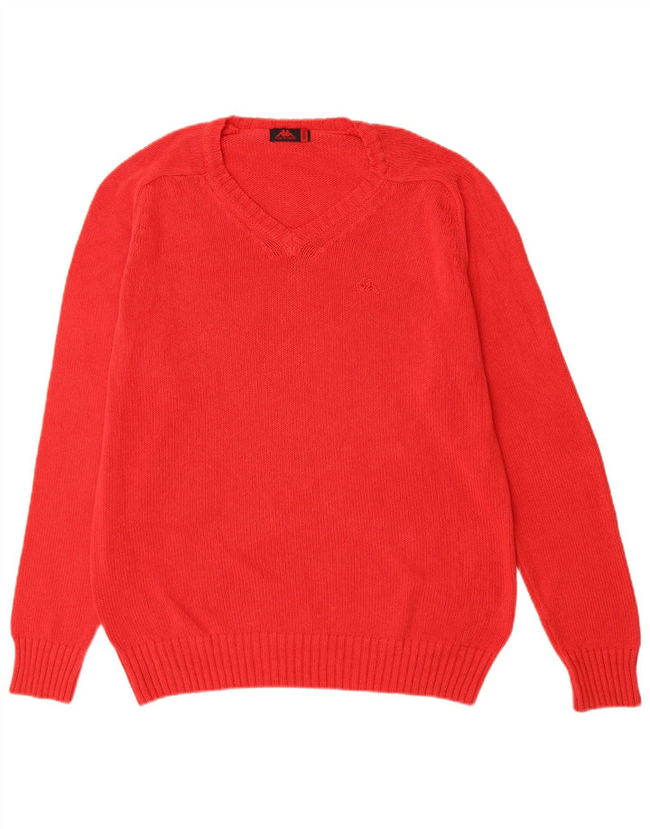 Kappa Herren-Pullover mit V-Ausschnitt aus mittelroter Baumwolle