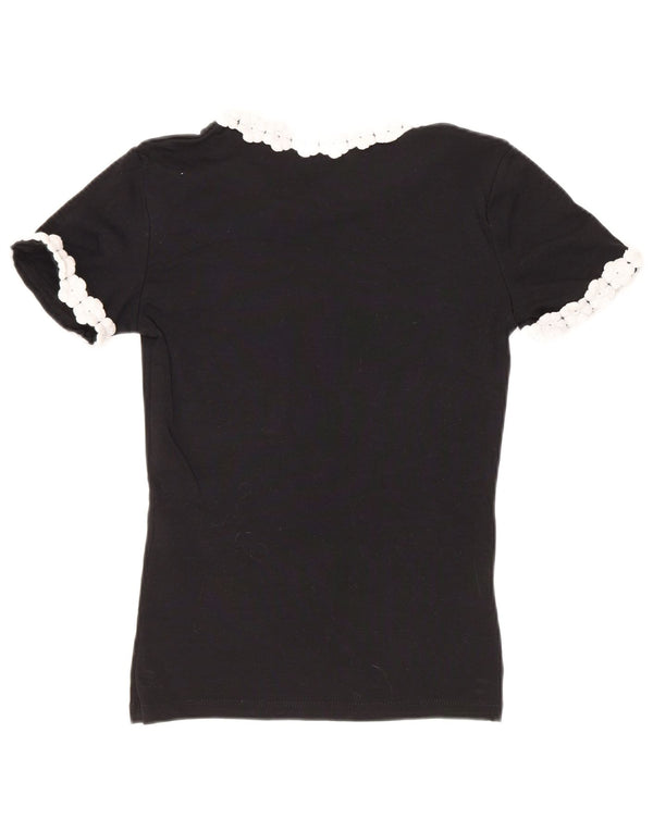 Zara Womens Crop T-Shirt Top UK 8 Small Black Floral Bomuld