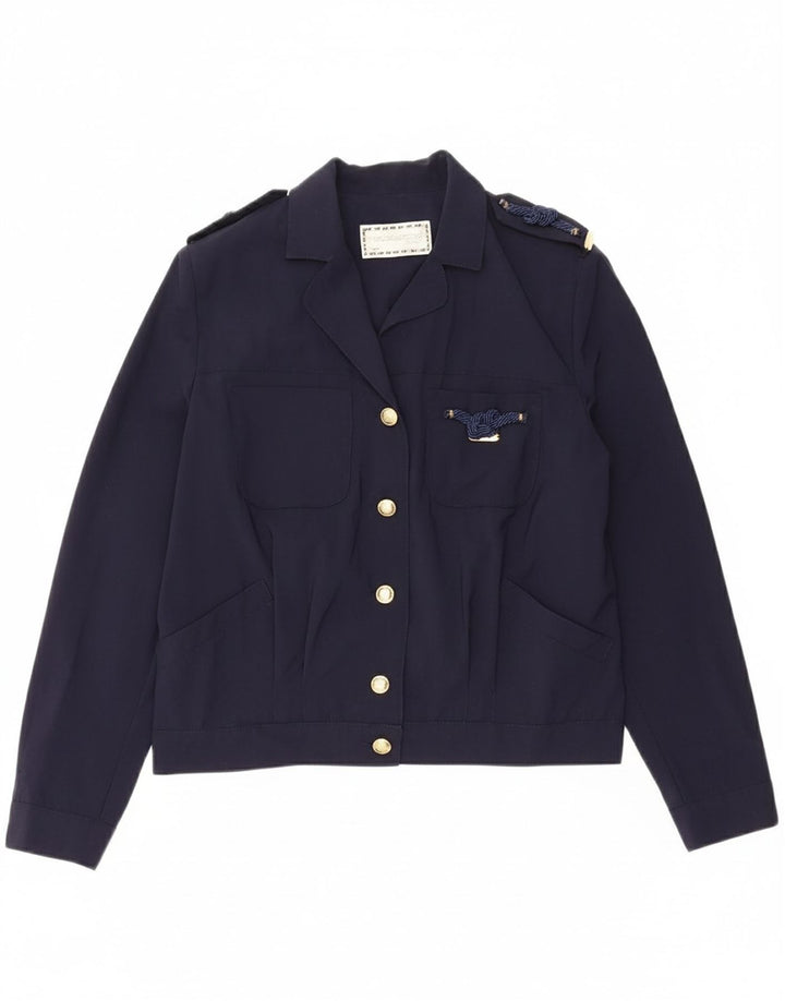 ROCCOBAROCCO Womens Military Jacket IT 42 Medium Navy Blue Viscose
