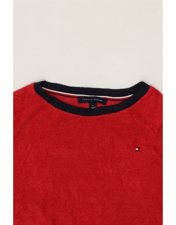 TOMMY HILFIGER Womens Boat Neck Jumper Sweater UK 14 Medium Red Polyester Vintage Tommy Hilfiger and Second-Hand Tommy Hilfiger from Messina Hembry 