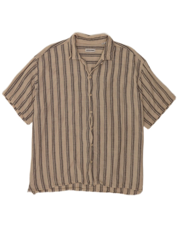 Koszula męska z krótkim rękawem Jack & Jones XL, bawełniana w beżowe paski