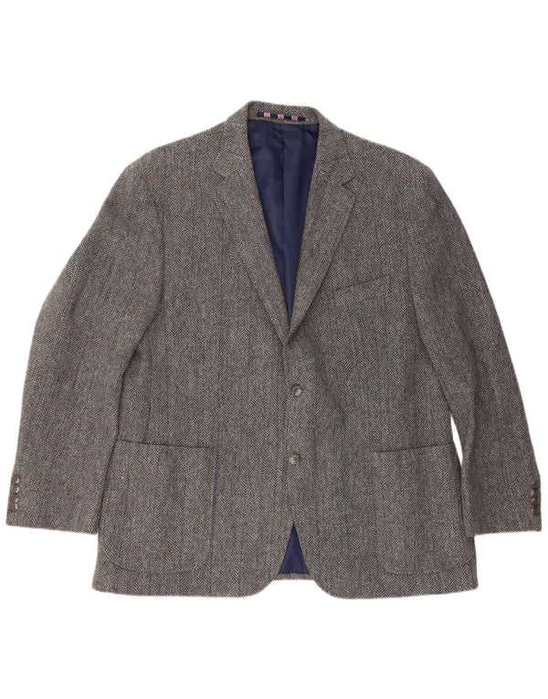 Marks & Spencer Mens 2 Button Blazer Jacket UK 46 XL Grey Herringbone Wool