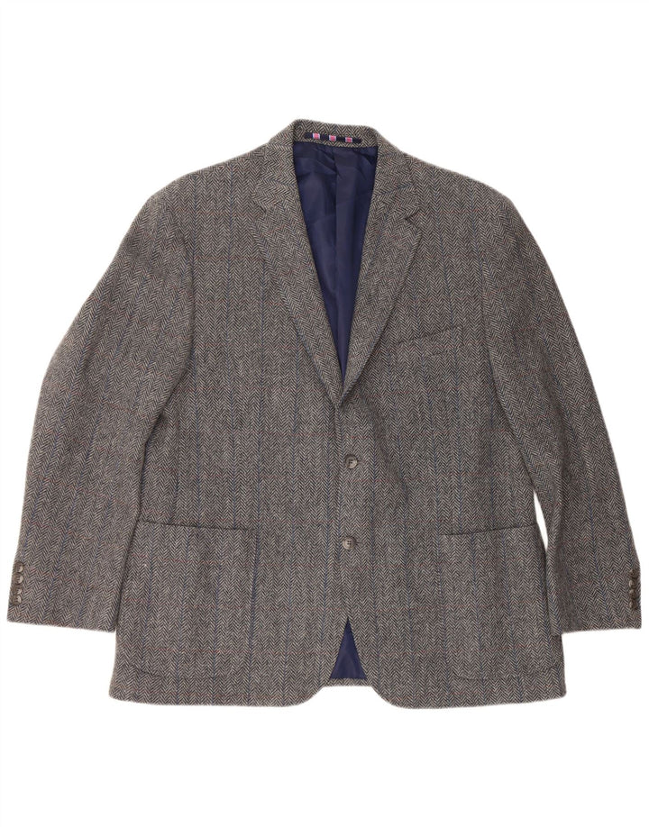 Marks & Spencer Mens 2 Button Blazer Jacket UK 46 XL Grey Herringbone Wool