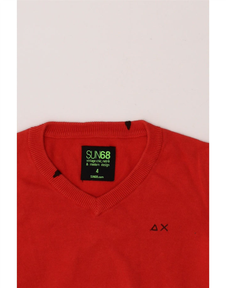 SUN68 Boys V-Neck Jumper Sweater 3-4 Years Red Cotton Vintage Sun68 and Second-Hand Sun68 from Messina Hembry 