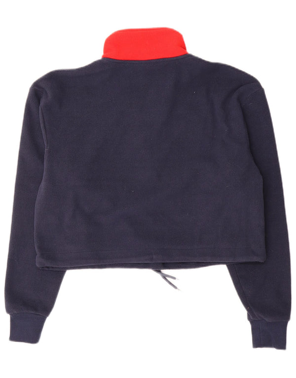 Ellesse Dame Crop Zip Neck Fleece Jumper UK 4 XS Navy Blue Colourblock