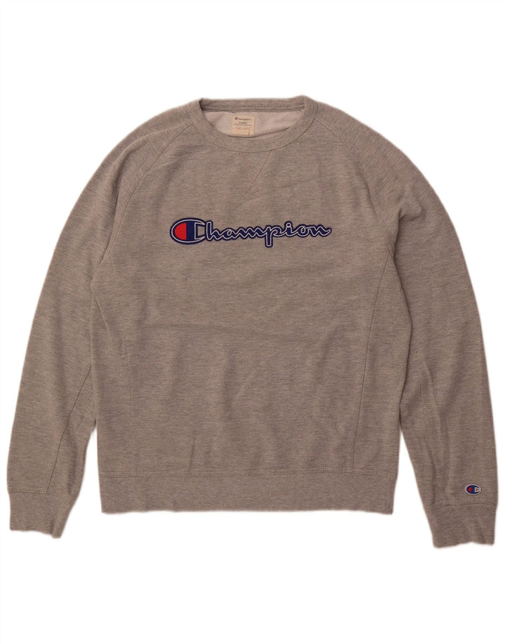 CHAMPION Mens Graphic Sweatshirt Jumper Large Grey Cotton