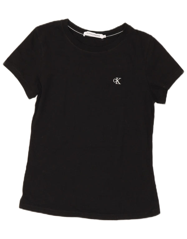 Calvin Klein Jeans Womens Crop T-Shirt Top UK 10 Small Black Cotton