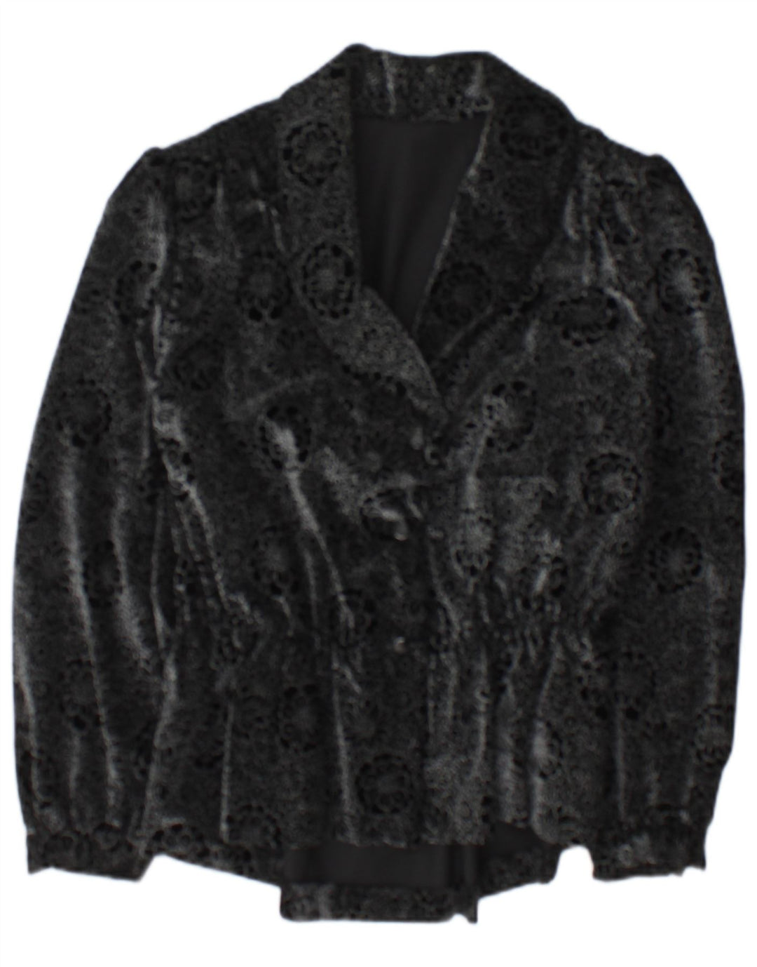 Vintage Dame 2 Button Blazer Jacket UK 14 Medium Black Floral