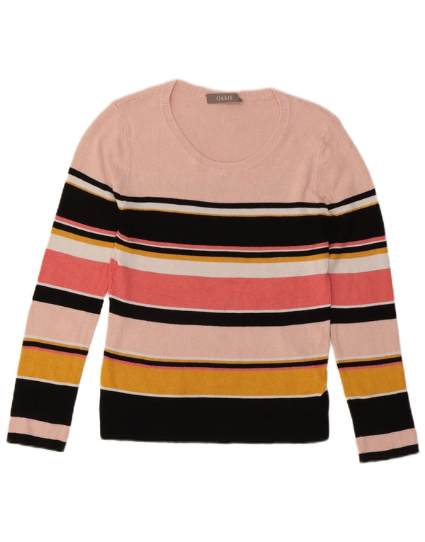 Oasis Womens Top Long Sleeve UK 12 Medium Pink Striped Viscose
